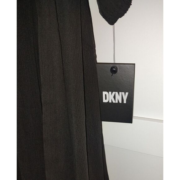NWT DKNY Balloon Half Sleeve Faux Wrap Midi Dress Size 8 Black Cocktail Evening - Picture 10 of 10